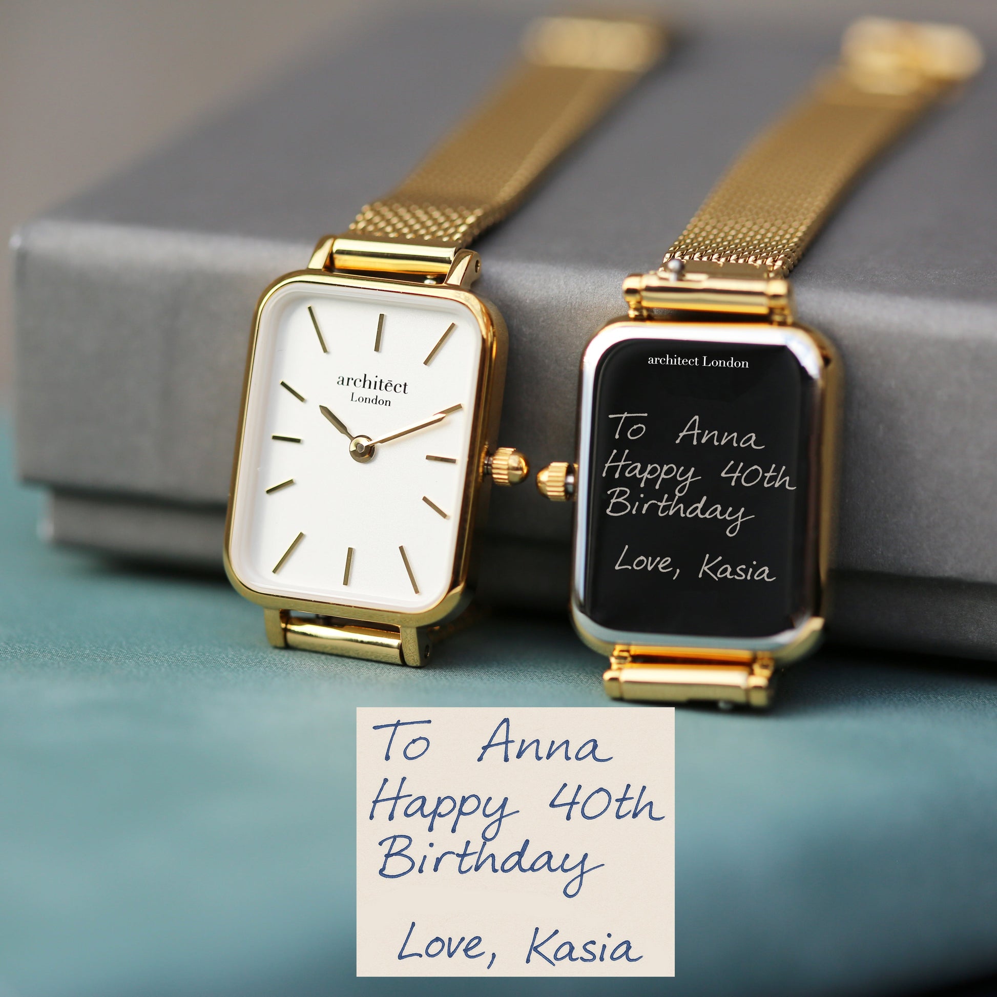 Personalized Ladies Slim Watch In Gold Mesh | Handwriting Engraved