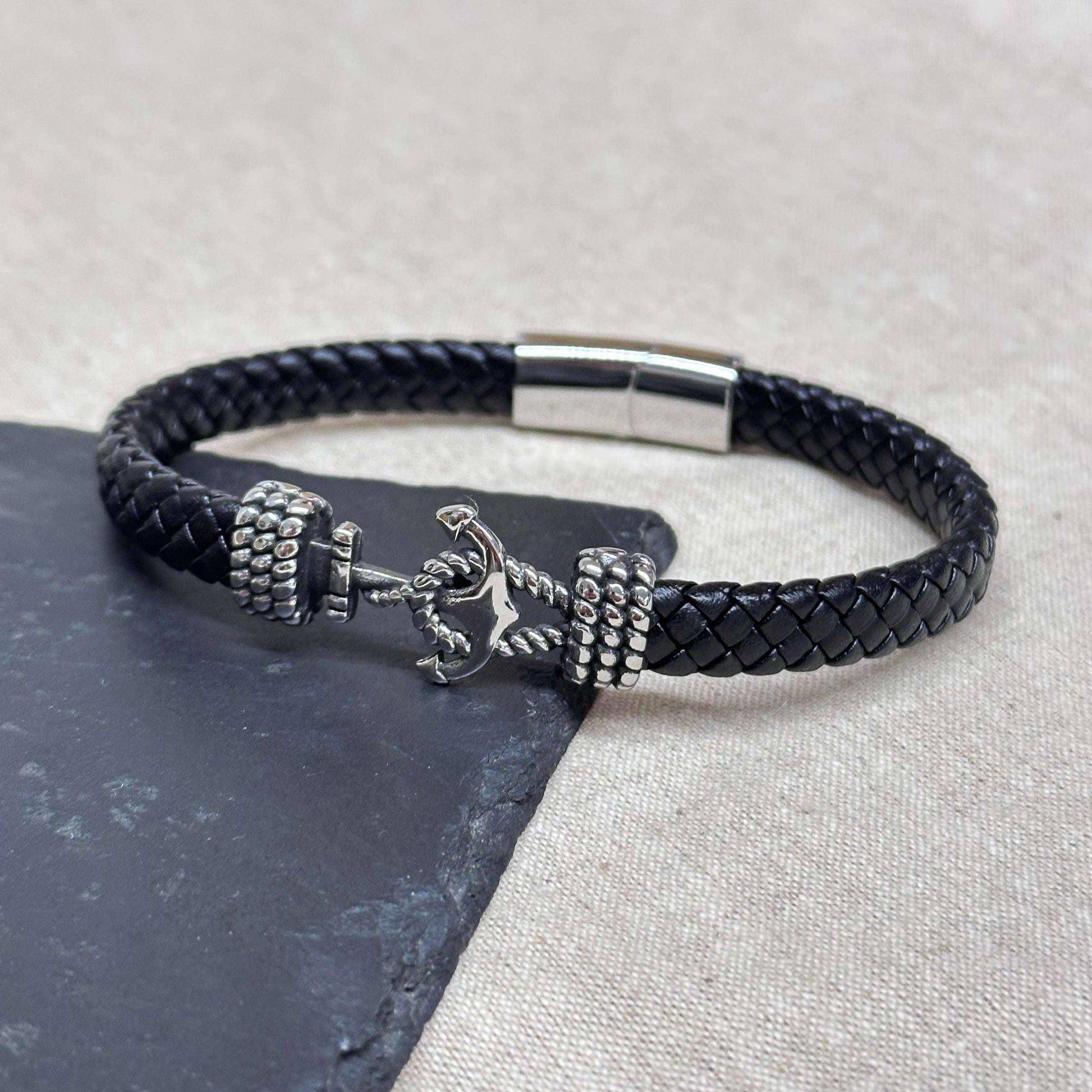 Personalized Leather Anchor Bracelet