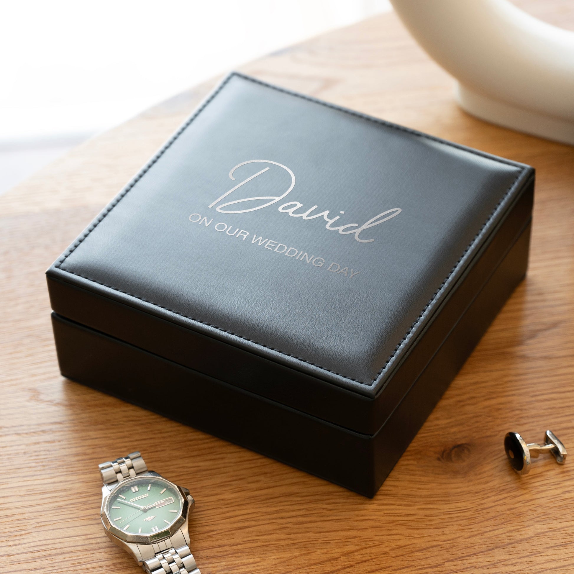 Personalized Leather Valet Box – Custom Men's Jewelry Organizer