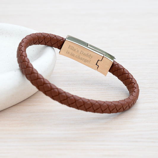 Personalized Men's Leather USB Charger Bracelet