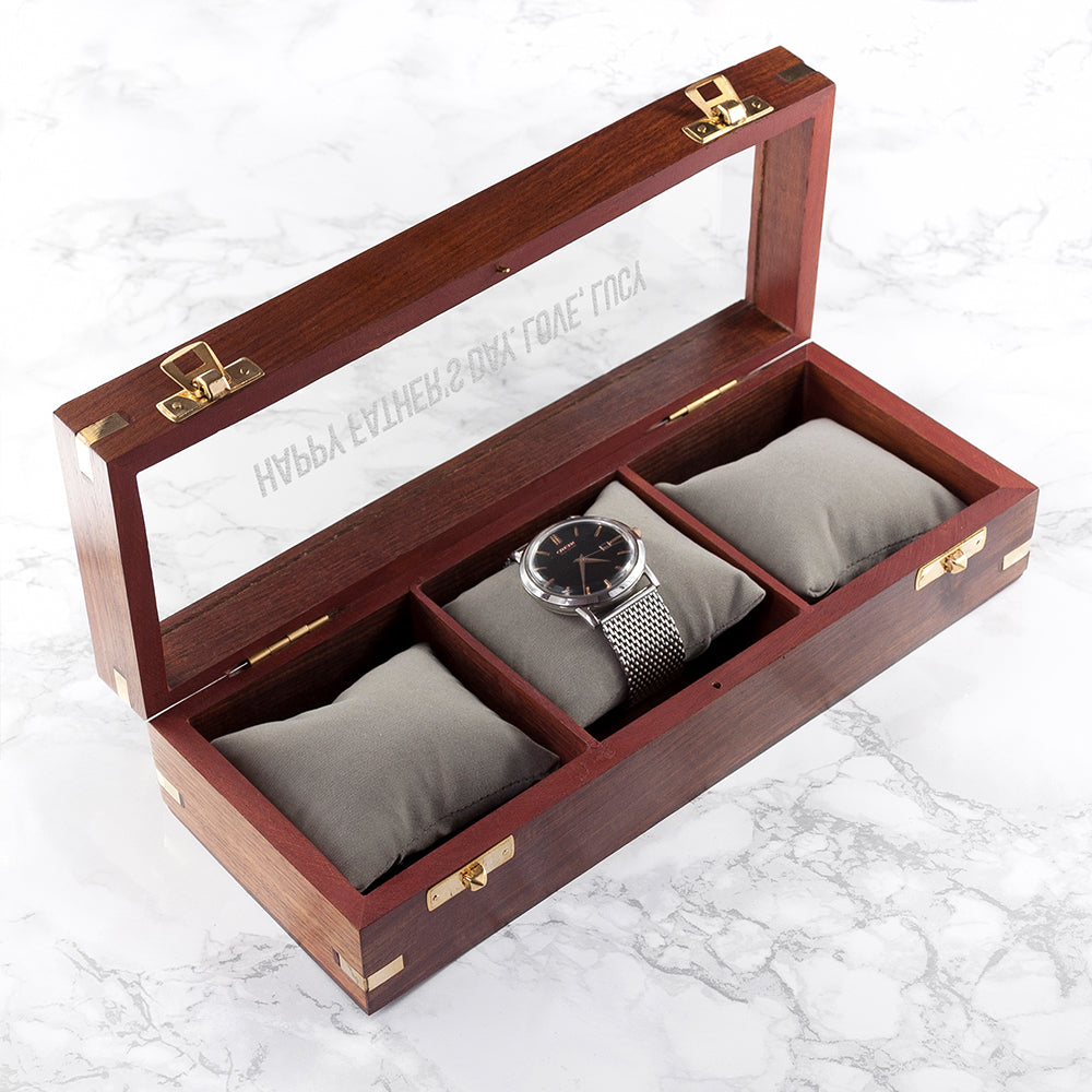 Personalized Wooden Watch Box – 3 Watch Display Case