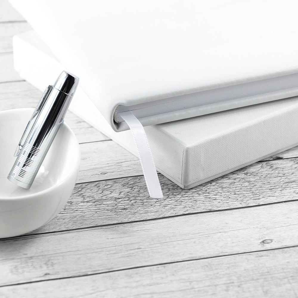 Personalized White Leather Memorial Guest Book
