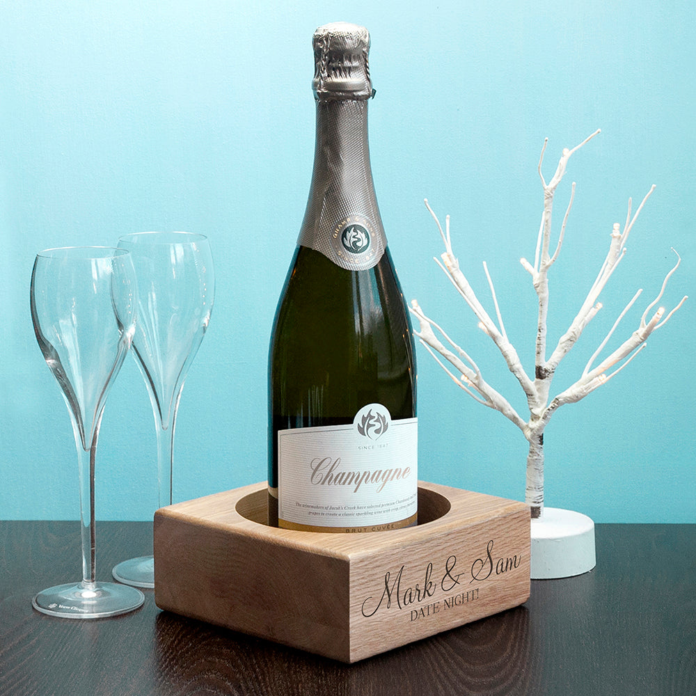 Personalized Wine Bottle Holder in Solid Oak
