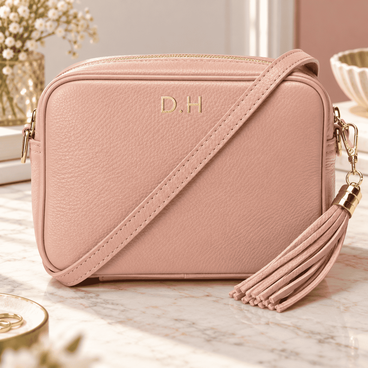 Personalized pink leather crossbody purse