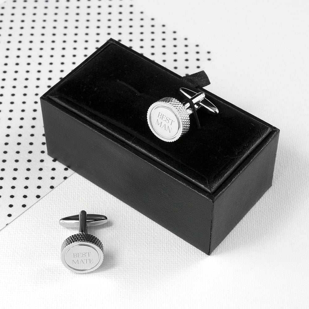 Personalized Round Rhodium Plated Cufflinks