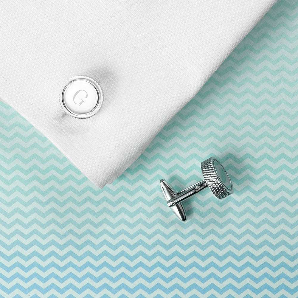 Personalised Round Rhodium Plated Cufflinks 