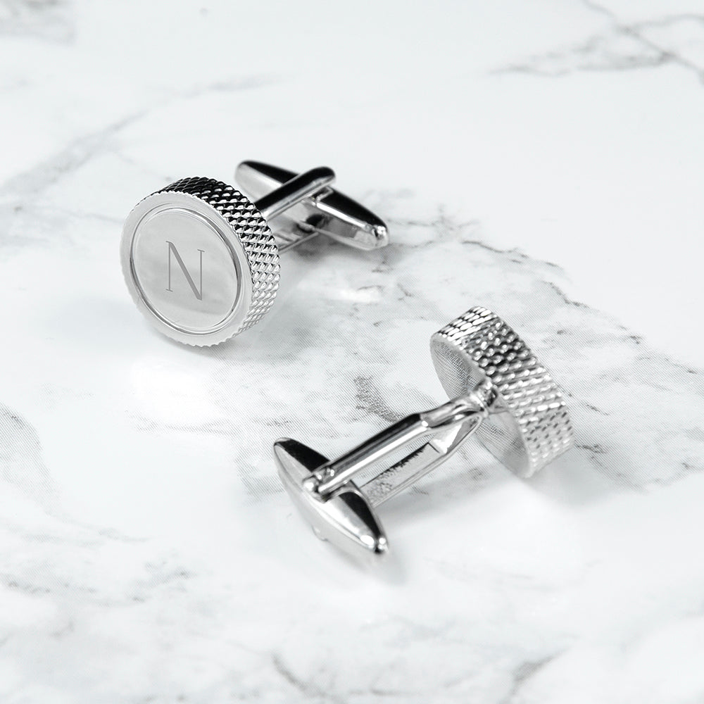 Personalized Round Rhodium Plated Cufflinks
