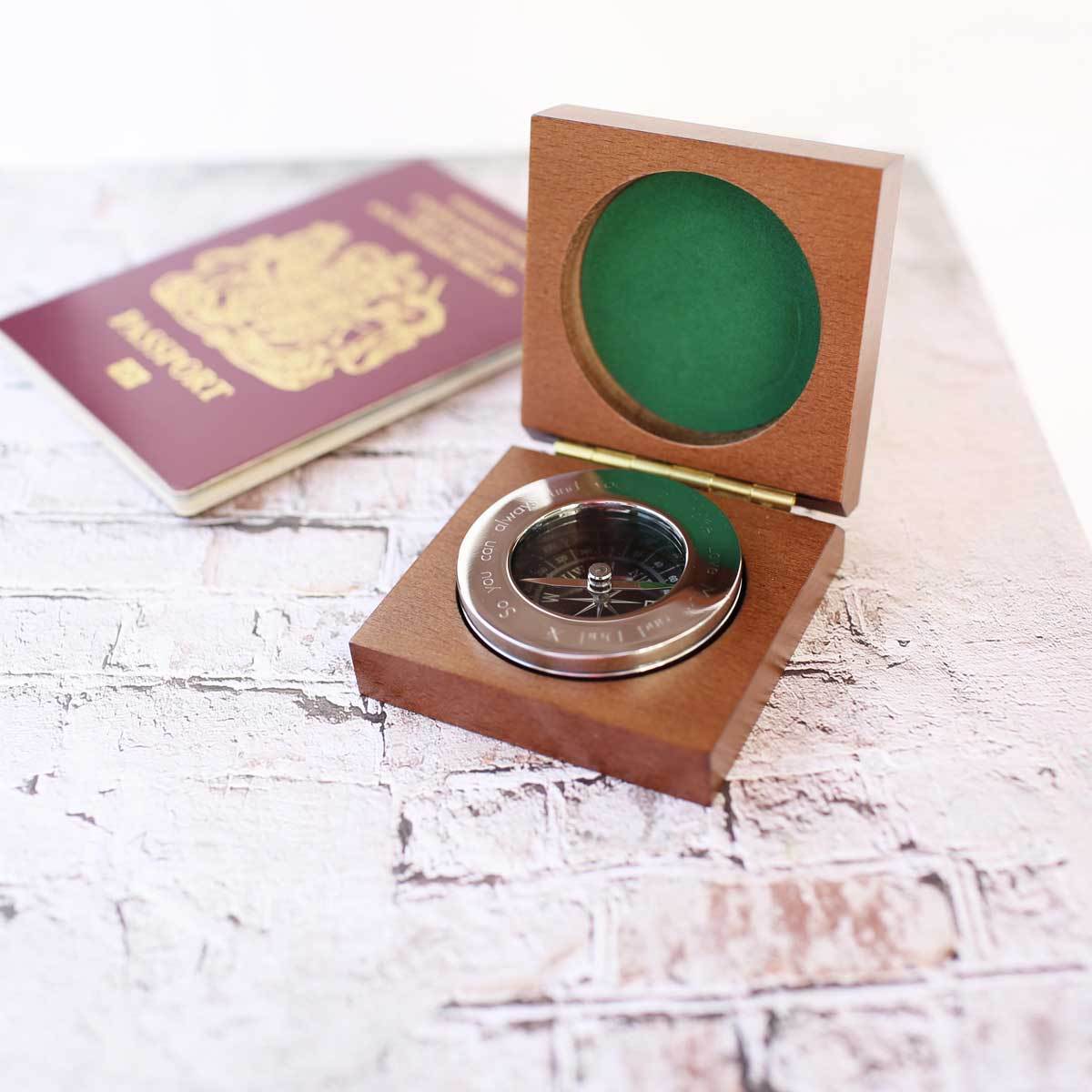 Personalized Compass With Handwriting Engraved Timber Box - Lovesakes