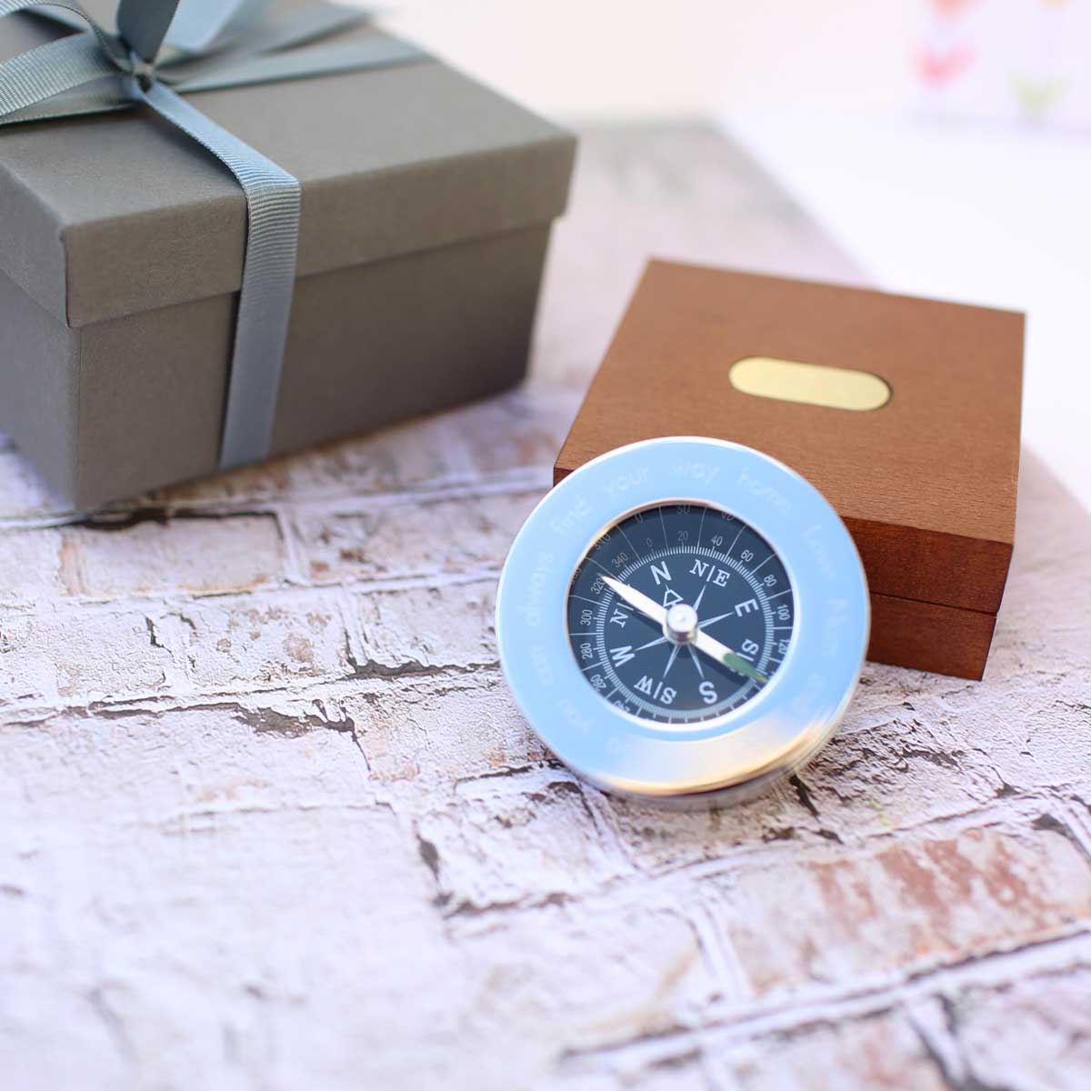 Personalized Compass With Monogrammed Timber Box - Lovesakes