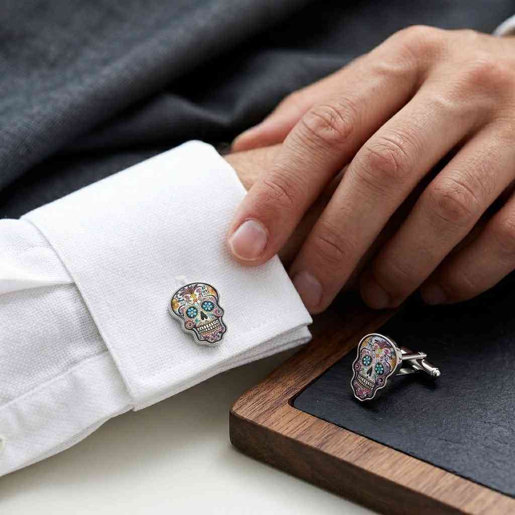 Día de Muertos Sugar Skull Cufflinks + Personalized Gift Box