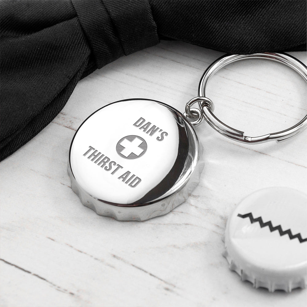 Personalized Thirst Aid Bottle Opener Keyring - Lovesakes