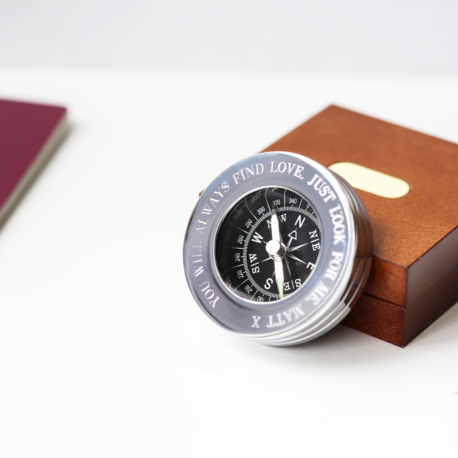 Personalized Compass With Handwriting Engraved Timber Box - Lovesakes