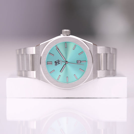 Wave Engraved Watch in Ocean Blue - Modern Font Engraving