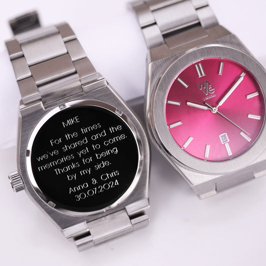 Wave Engraved Watch in Blush - Modern Font Engraving