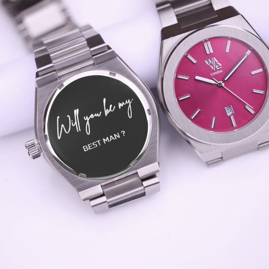 Wave Handwriting Engraved Watch in Blush