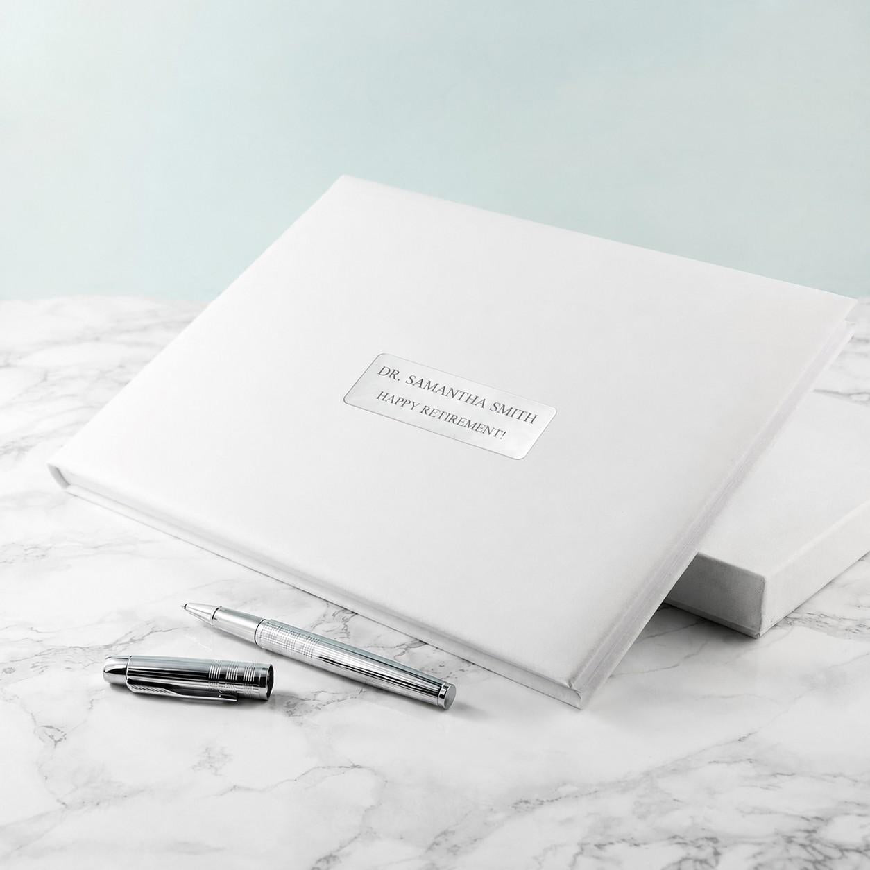 wHITE-Custom-Leather-Retirement-Memory-Book-Corporate-Farewell-rEGISTRY