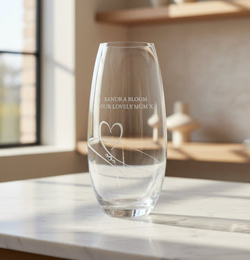 Amora Heart Barrel Vase | Personalized Swarovski Crystal Glass  Glass Vase Deeply Engraved