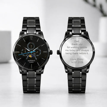 Mens-Personalized Moonphase Watch | Black 316L Stainless Steel