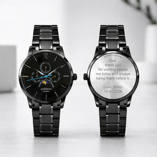 Mens-Personalized Moonphase Watch | Black 316L Stainless Steel