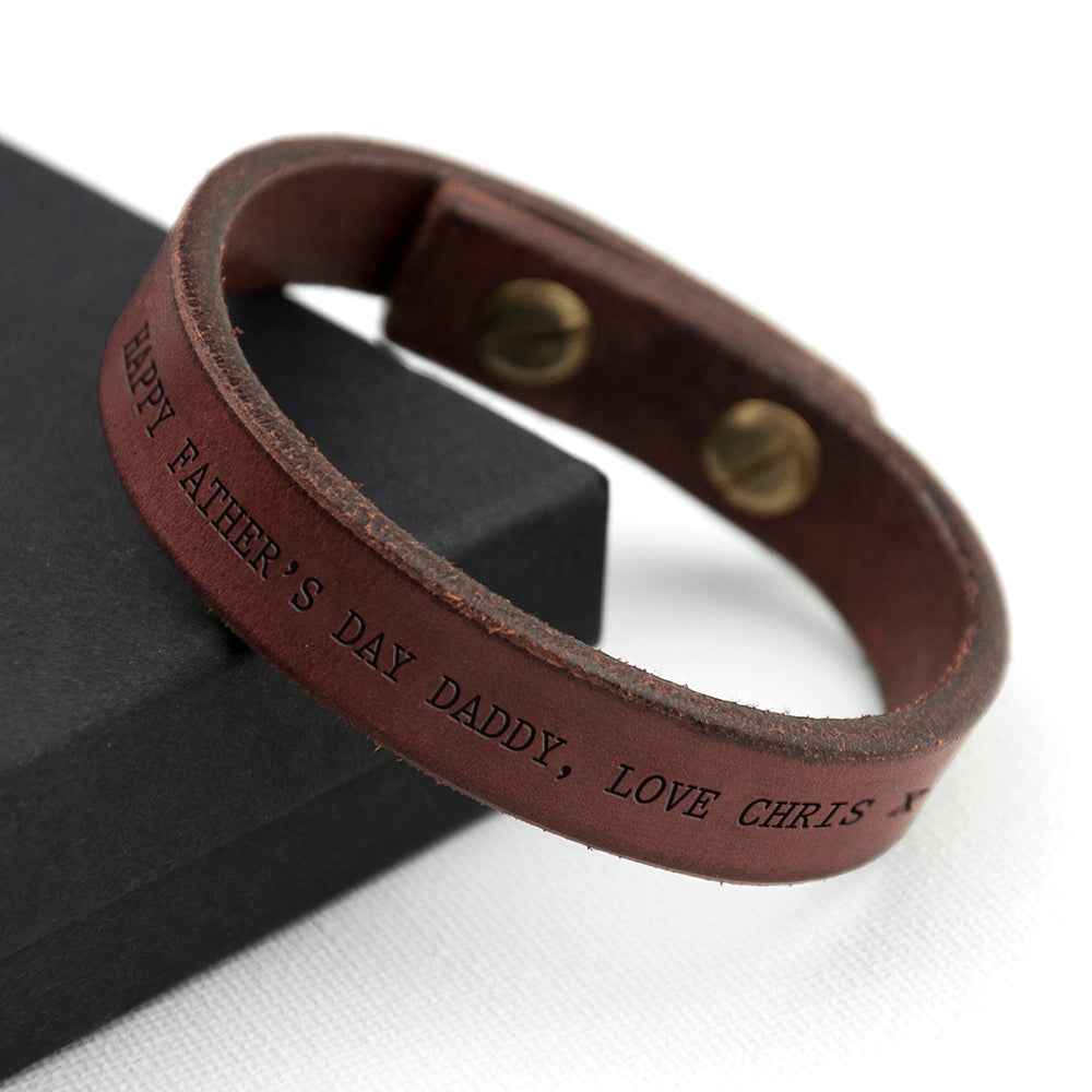 Ardin – Engraved Brown Leather Clasp Bracelet  Men's Bracelets Deeply Engraved