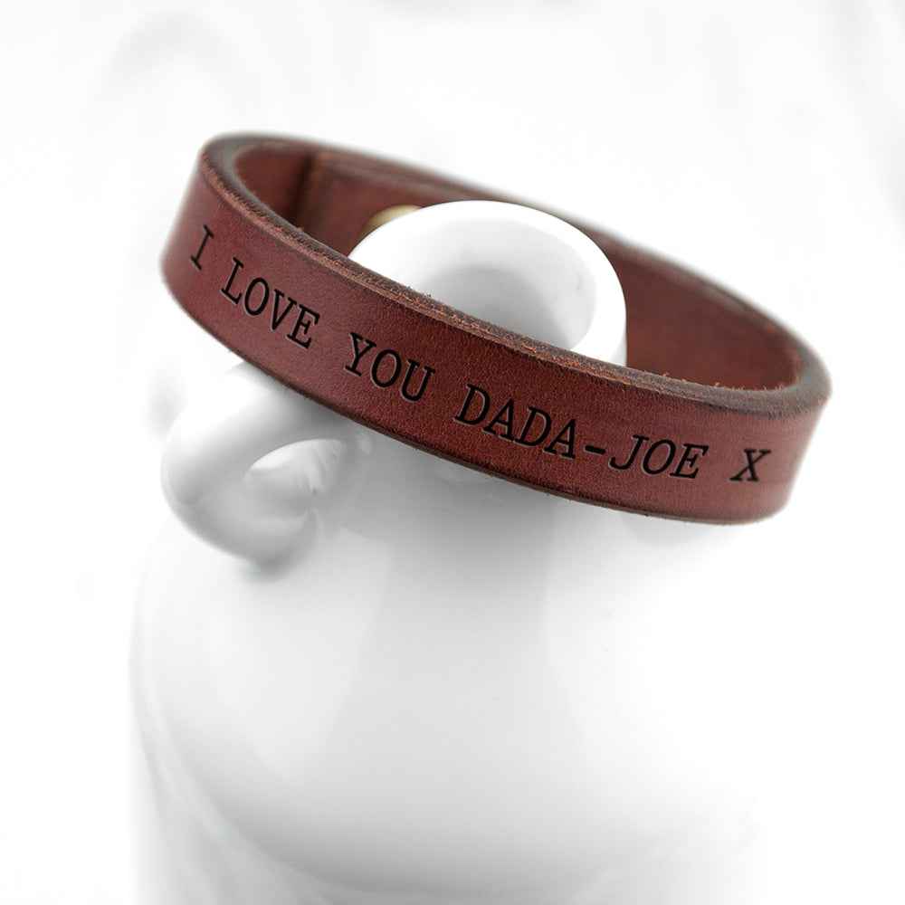 Ardin – Engraved Brown Leather Clasp Bracelet  Men's Bracelets Deeply Engraved