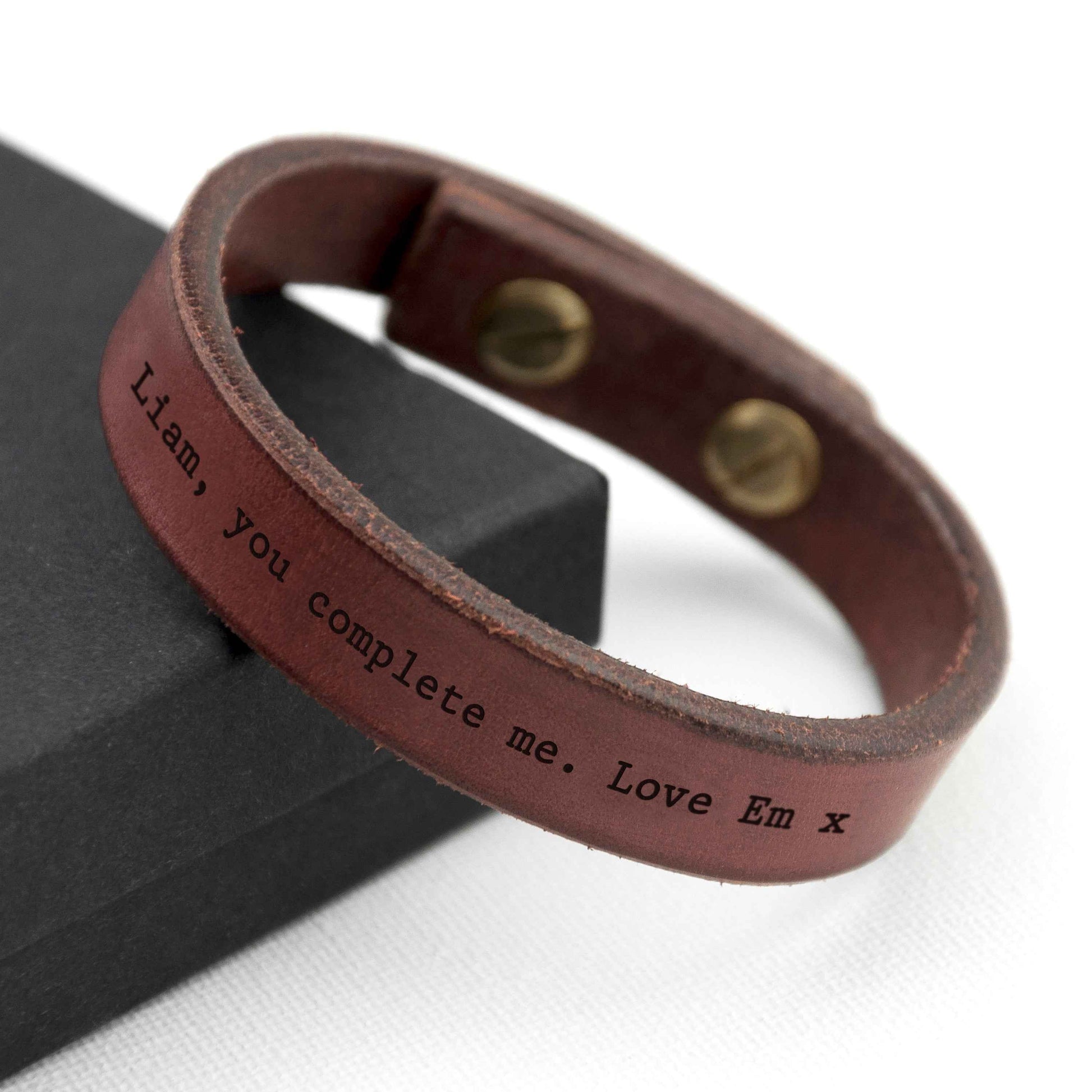 Ardin – Engraved Brown Leather Clasp Bracelet  Men's Bracelets Deeply Engraved