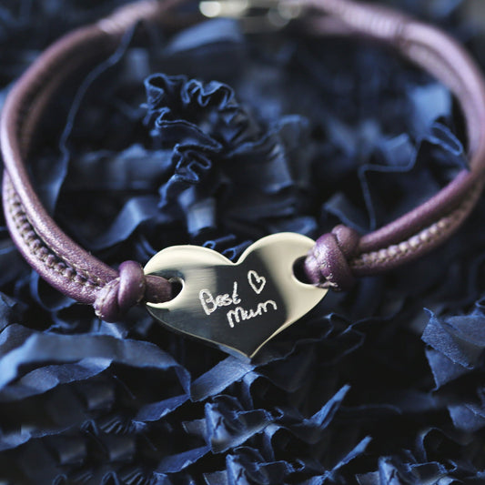 Aureline — Handwritten Hearts Leather Bracelet  Bracelets Deeply Engraved