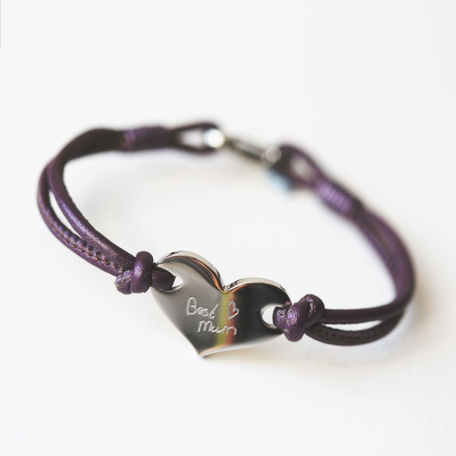 Aureline — Handwritten Hearts Leather Bracelet  Bracelets Deeply Engraved
