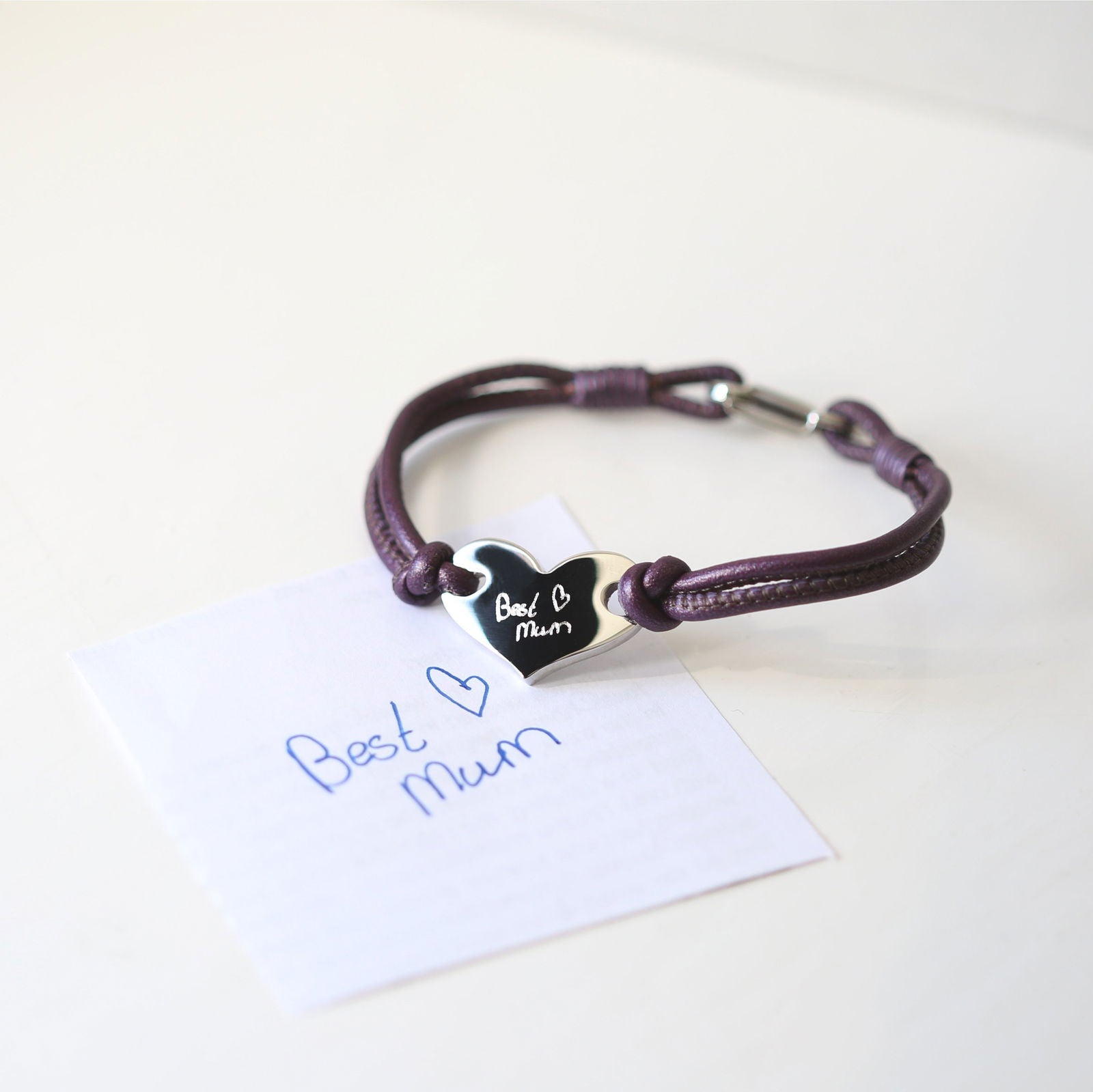 Aureline — Handwritten Hearts Leather Bracelet  Bracelets Deeply Engraved