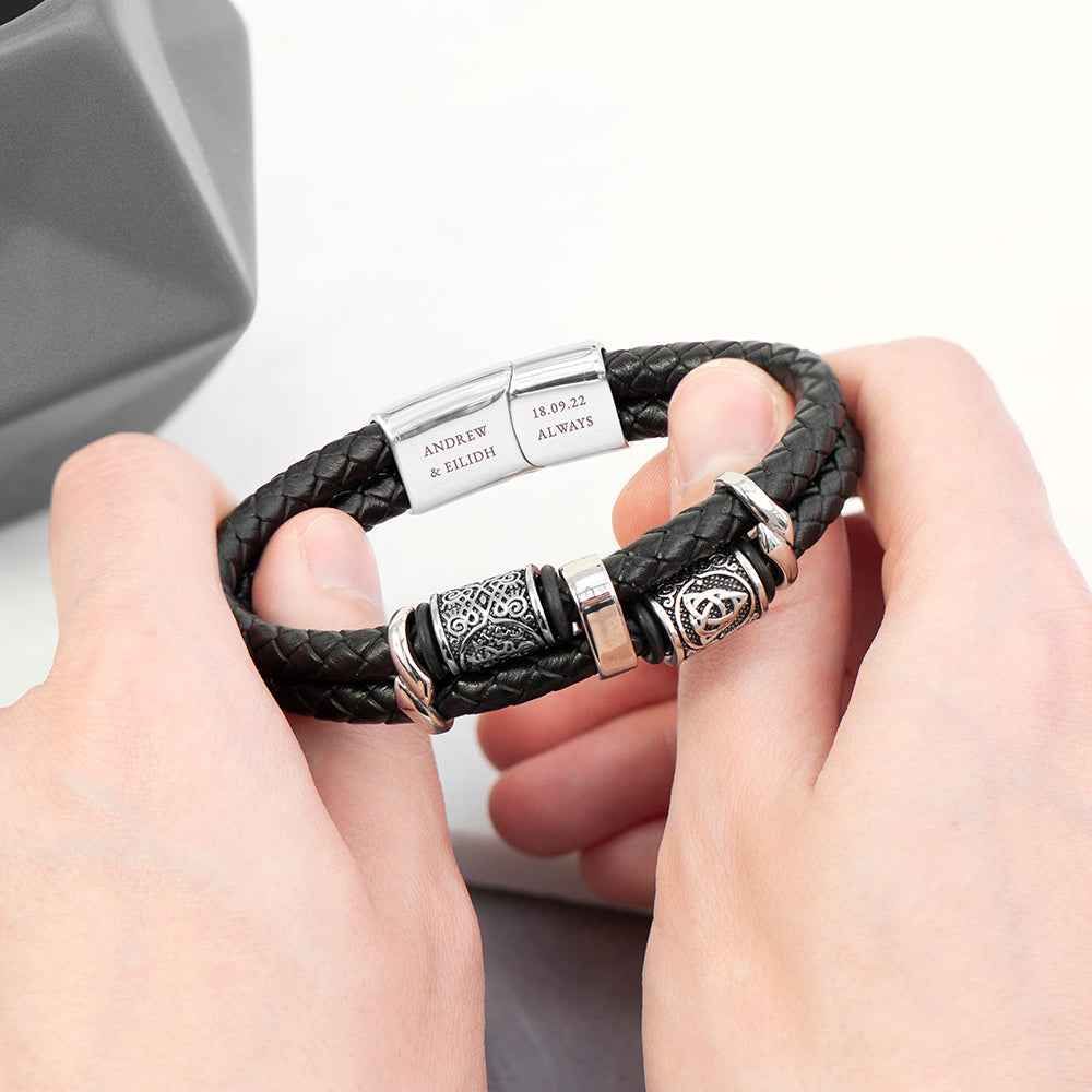 Braidir – Personalized Celtic Knot Leather Bracelet  Men's Bracelets Deeply Engraved