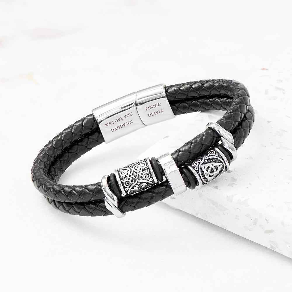 Braidir – Personalized Celtic Knot Leather Bracelet  Men's Bracelets Deeply Engraved