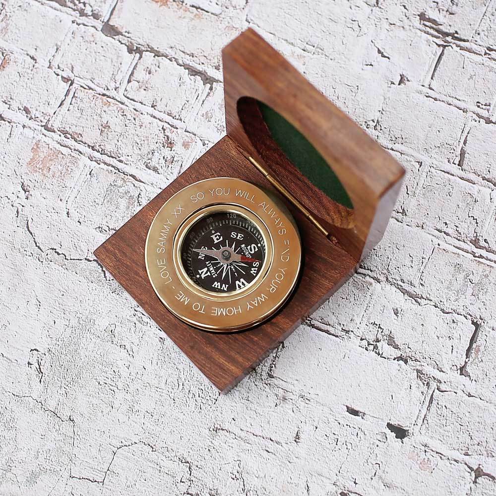 Personalized Compass With Handwriting Engraved Timber Box - Lovesakes