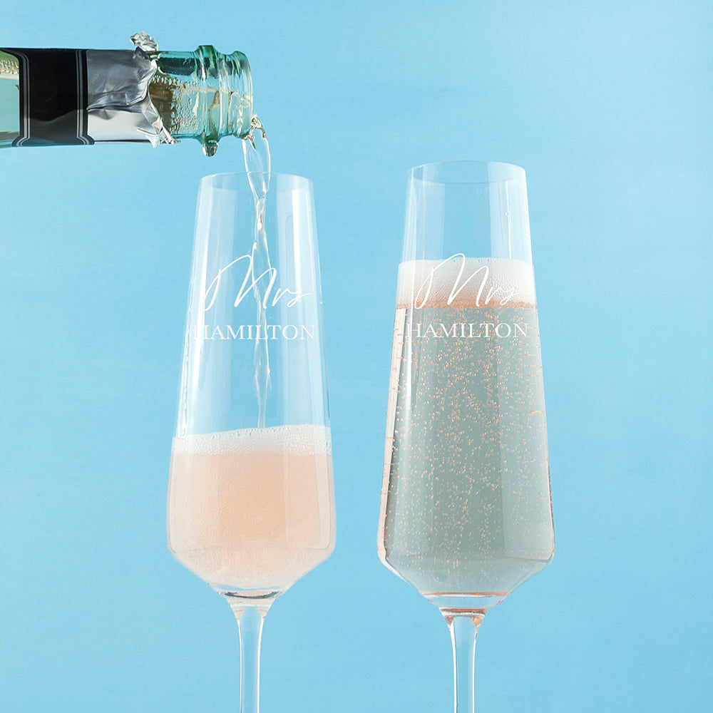 Couples' Personalized Champagne Flute Set  Champagne Flute Deeply Engraved