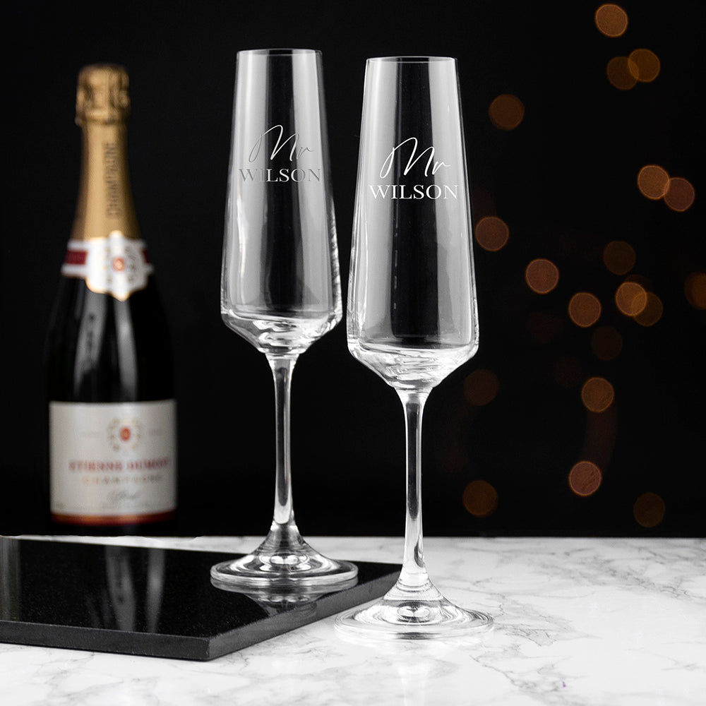 Couples' Personalized Champagne Flute Set  Champagne Flute Deeply Engraved