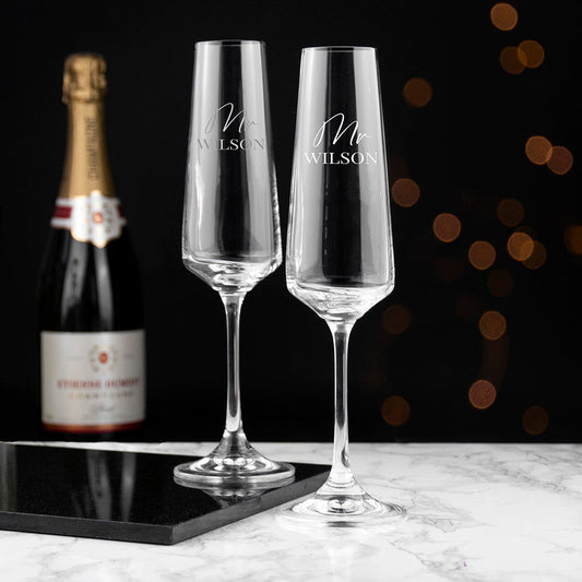 Couples' Personalized Champagne Flute Set  Champagne Flute Deeply Engraved