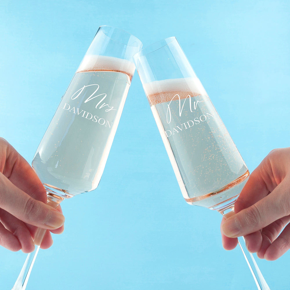 Couples' Personalized Champagne Flute Set  Champagne Flute Deeply Engraved
