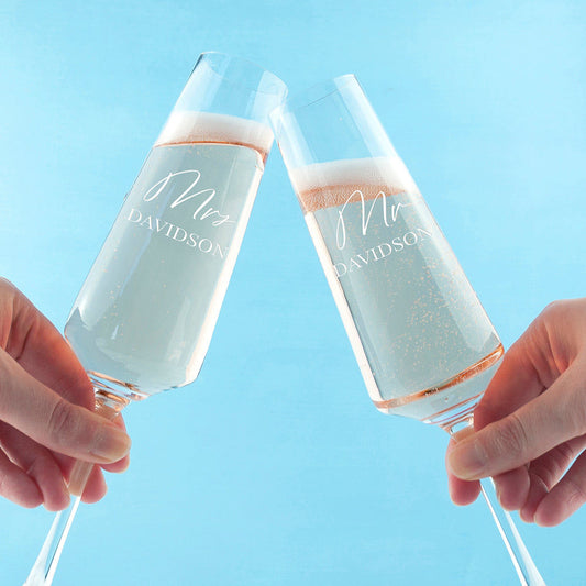 Couples' Personalized Champagne Flute Set  Champagne Flute Deeply Engraved