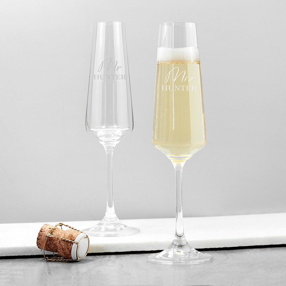 Couples' Personalized Champagne Flute Set  Champagne Flute Deeply Engraved
