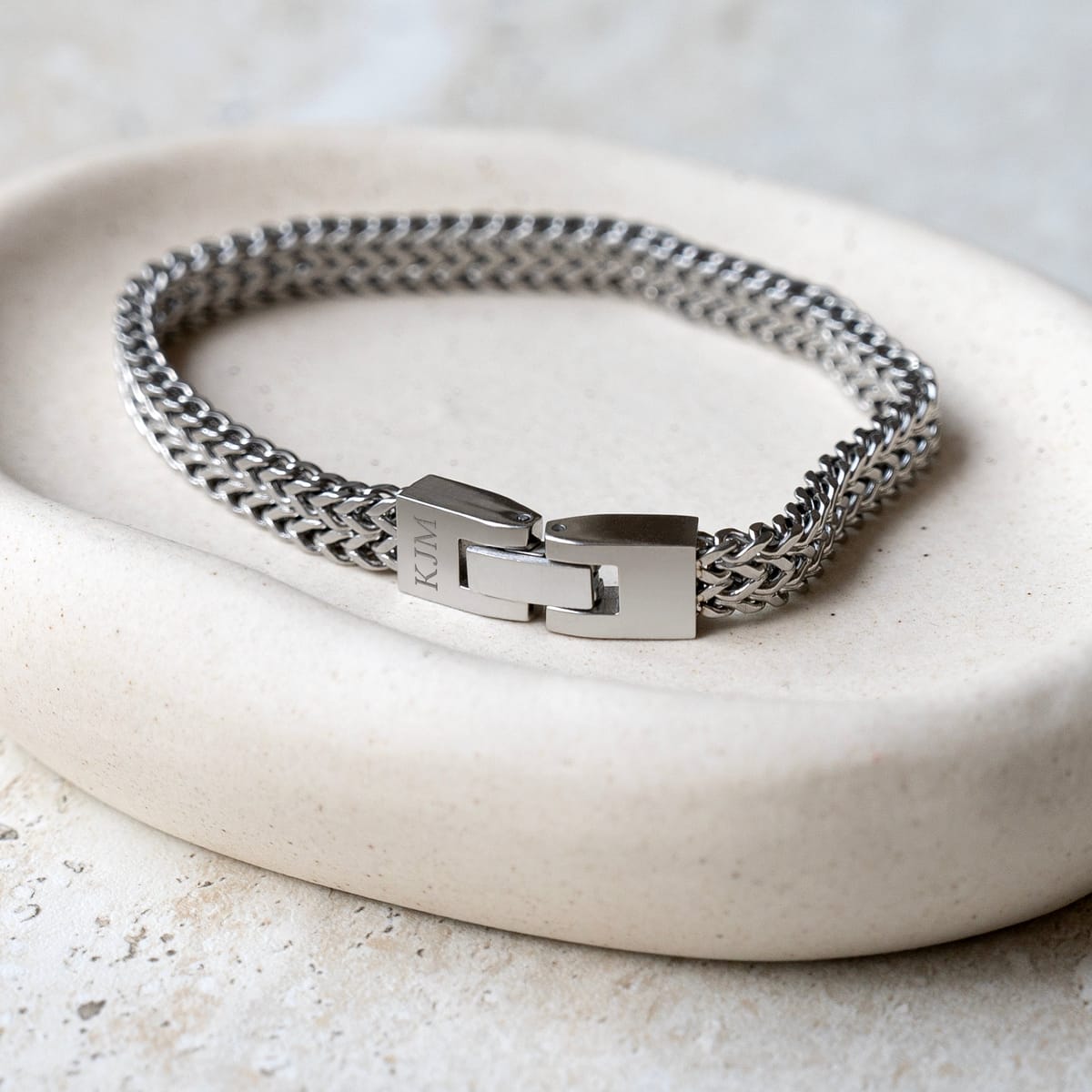 Engraved Braided Stainless Steel Bracelet 