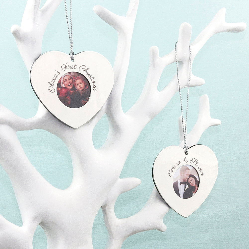 Custom Engraved Metal Heart Photo Frame Ornament