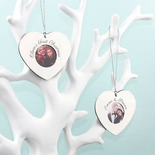 Custom Engraved Metal Heart Photo Frame Ornament