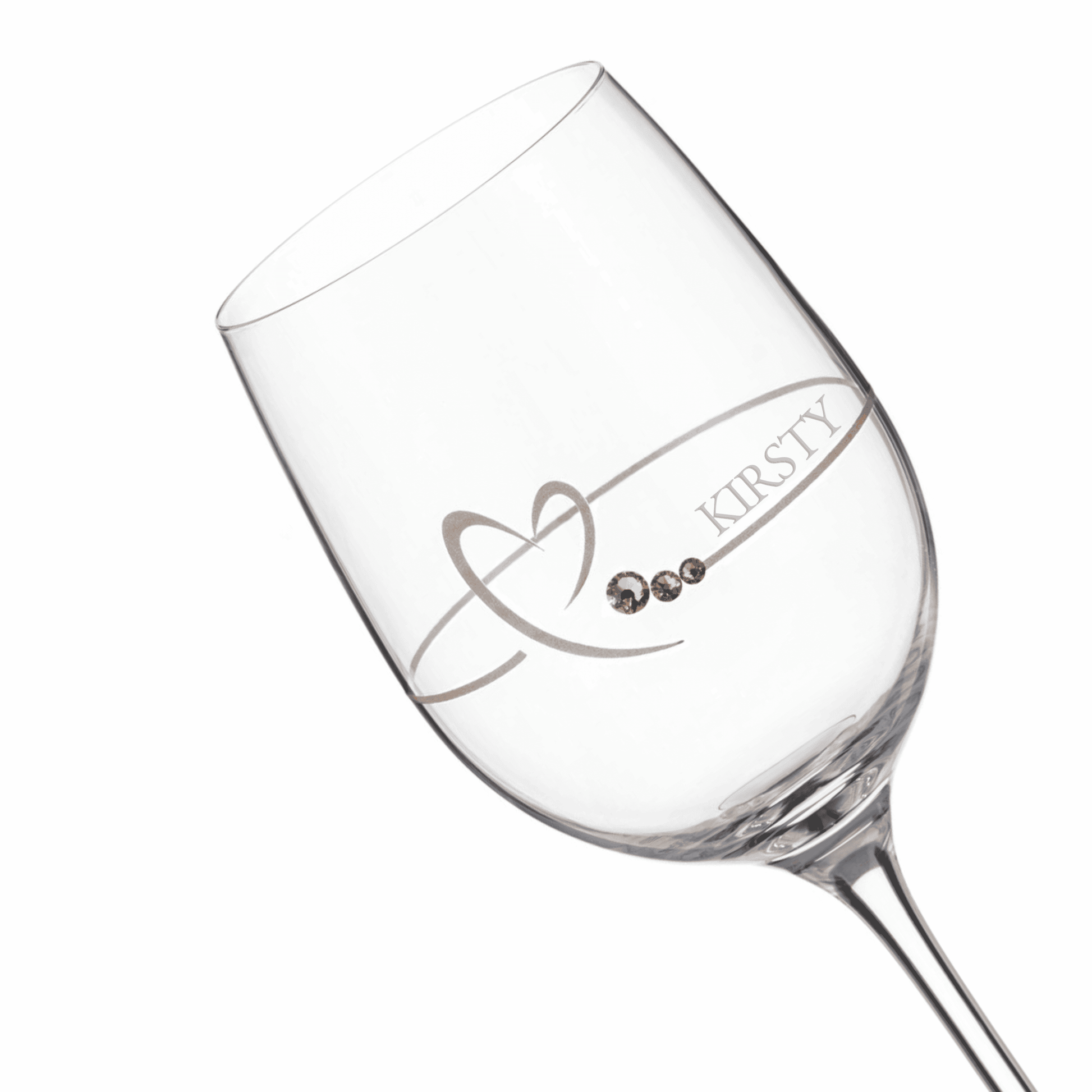 Custom Gold Heart Swarovski Crystal Wine Glass  Wine Glasses Deeply Engraved