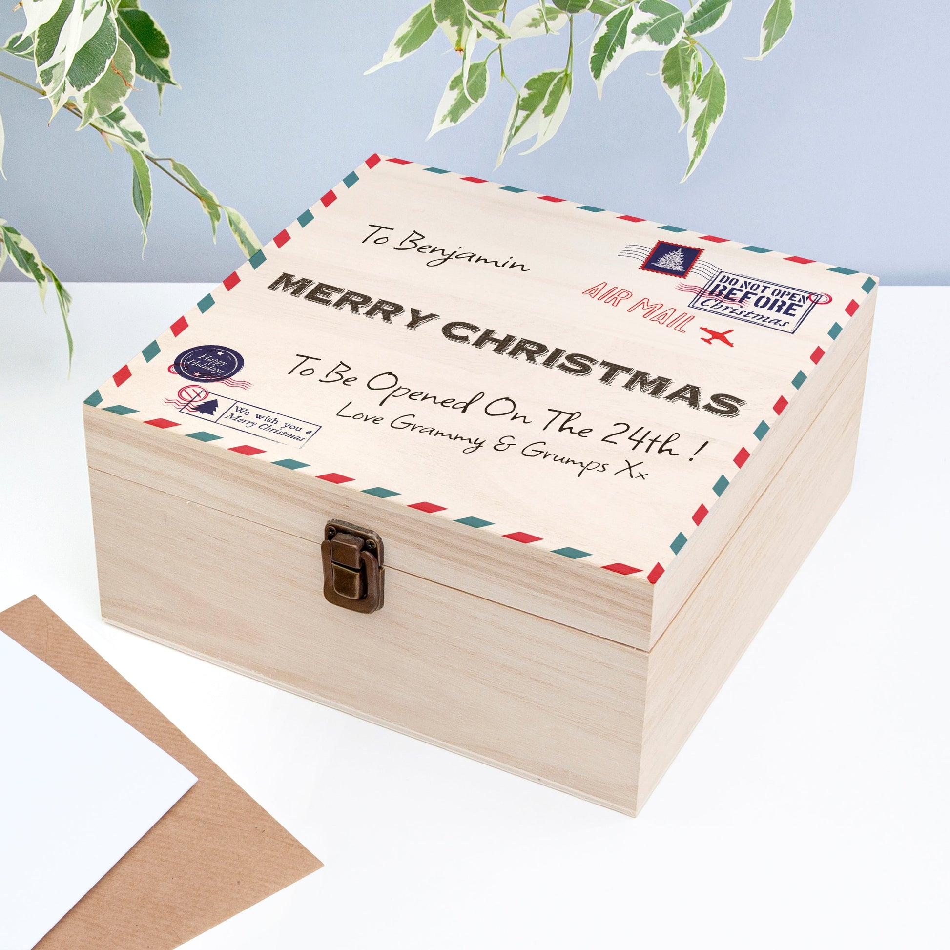 Custom Vintage Airmail Christmas Keepsake Box  Keepsake Boxes Deeply Engraved