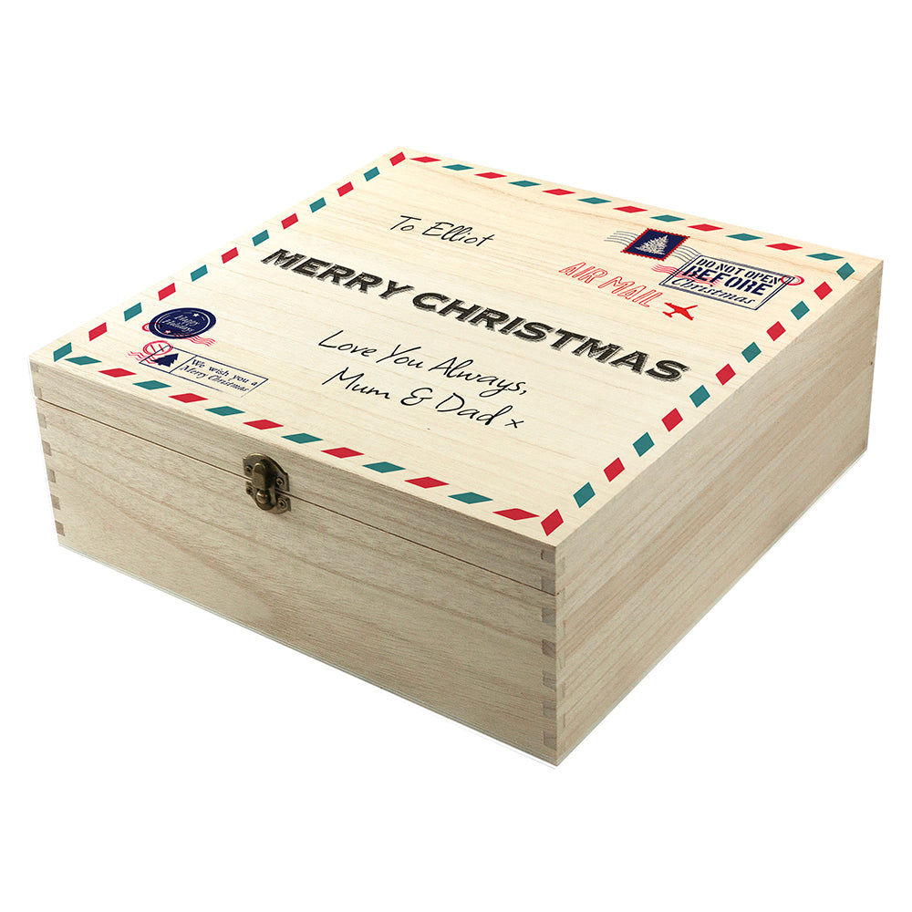 Custom Vintage Airmail Christmas Keepsake Box  Keepsake Boxes Deeply Engraved
