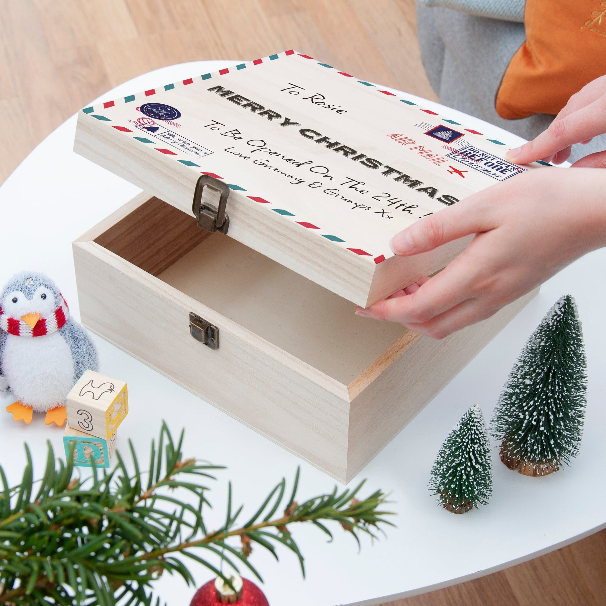 Custom Vintage Airmail Christmas Keepsake Box  Keepsake Boxes Deeply Engraved