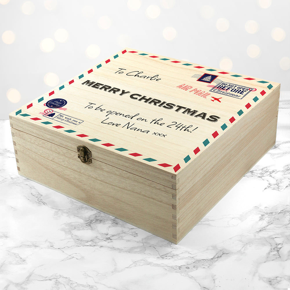 Custom Vintage Airmail Christmas Keepsake Box  Keepsake Boxes Deeply Engraved