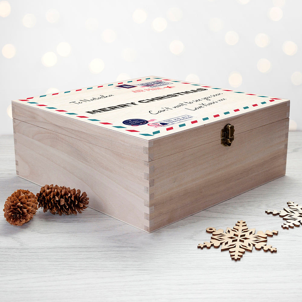 Custom Vintage Airmail Christmas Keepsake Box  Keepsake Boxes Deeply Engraved