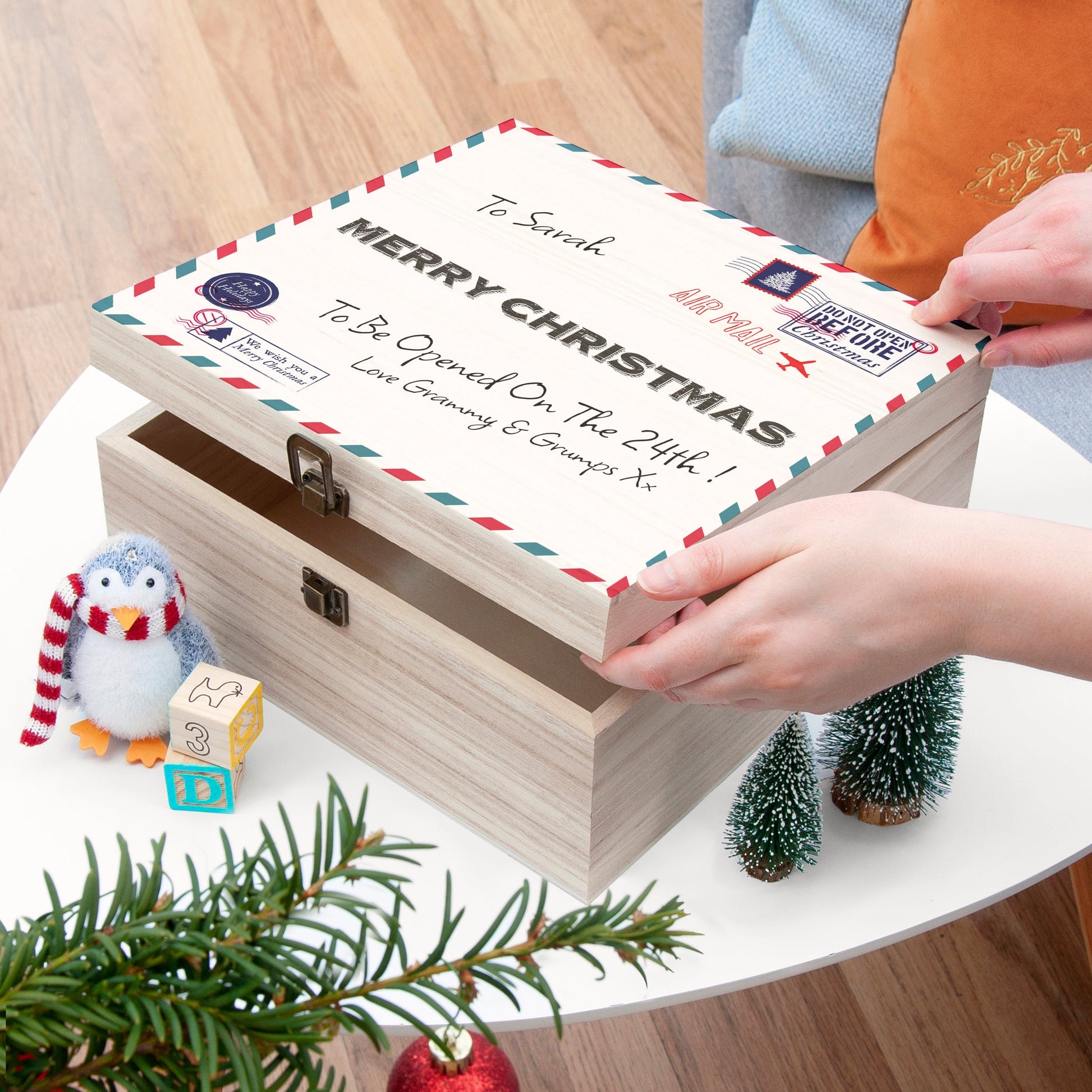 Custom Vintage Airmail Christmas Keepsake Box  Keepsake Boxes Deeply Engraved