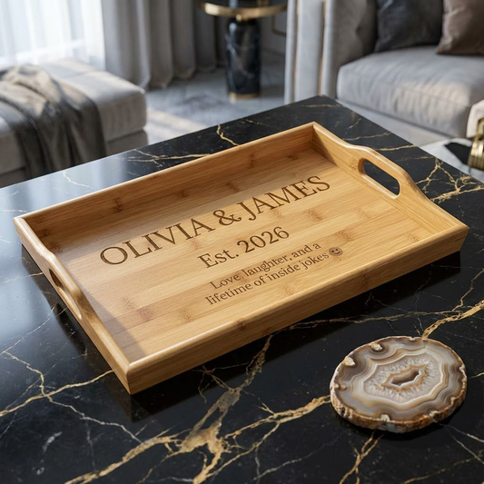Custom Wedding Date Bamboo Tray  Serving Trays Deeply Engraved