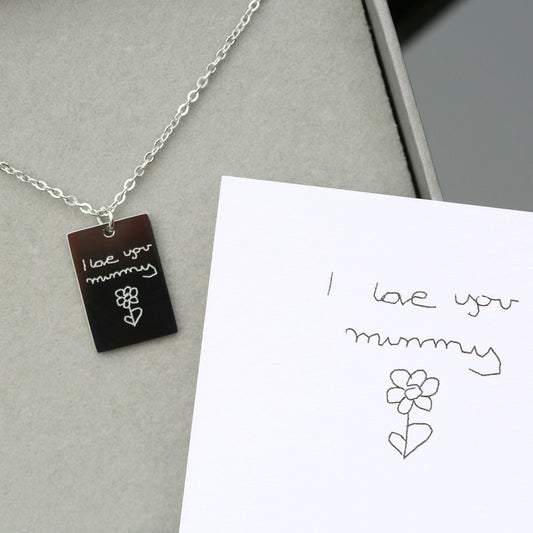 Dazzle Personalized Necklace - Own Handwriting Engraving  Necklaces Deeply Engraved